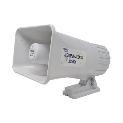 Sirena de Alertamiento Sísmico / Emisión Oficial 150 s / Alcance 25 m (82 ft) / Potencia 30 W / Compatible Módulos YASWIFI y YASMOD / Alimentación 12-14 VDC