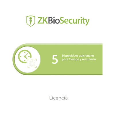 Licencia de Software / Gestión de 5 Dispositivos / Control de Tiempo y Asistencia / Compatible InbioPro, Inbio, APX y Biométricos