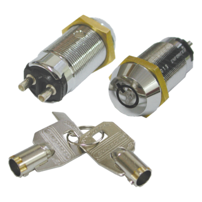Interruptor de Llave Tubular / Diseño See-Saw Autoajustable / Anti-Manipulación / Carcasa Zinc Cromado / 2A@12VDC / Base Bachelita