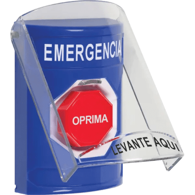 Botón Multipropósito / Superficie / Policarbonato / 2 Relevadores Forma C / LED Tricolor / Emergencia Español / Interior / Sin Bocina Pre-Alarma / Llave Restablecer