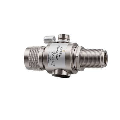 Protector de Sobretensión RF Coaxial / Enlaces GNSS y LTE / Tecnología GDT / 20 kA Imax (8/20 μs) / DC a 3.5 GHz / 50 Ω / Conectores N Hembra-Hembra / IP66