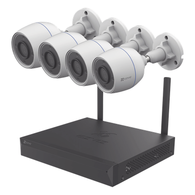 Kit de cámaras Wi-Fi / Incluye 1 NVR 4 canales / 4 Cámaras Bala 2 Megapixel / Para Uso en Exterior IP67 / Vision Nocturna a Color