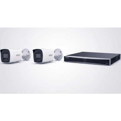 Kit NVR IP / 8 Canales / 8 Puertos PoE+ / 2 Cámaras Bullet 4 MP / ColorVu 3.0 / Luz Dual 30 m (98.4 ft) / AcuSense / IP67 / H.265+
