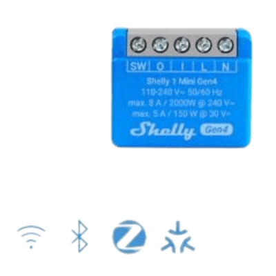Mini Interruptor Inteligente / Wi-Fi 2.4, Zigbee, Bluetooth, Matter / 1 Canal 8A / 110-240V AC / Contacto Seco / 29x35x16 mm (1.14x1.38x0.63 in)