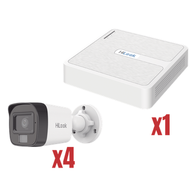 Kit de Videovigilancia IP / 4 Megapixel / NVR 4 Canales PoE / 4 Cámaras Bala / Dual Light / Audio / H.265+