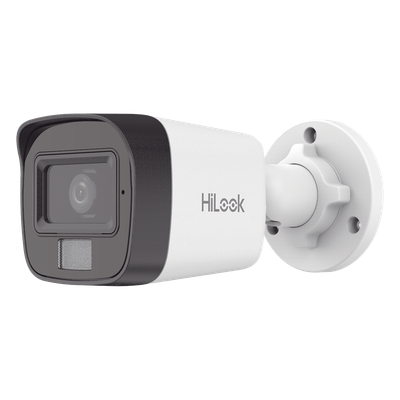 Cámara Bala IP / 4 Megapixel / Dual Light 20 m (65.6 ft) IR + 15 m (49.2 ft) Luz Blanca / Lente 2.8 mm / 104° / IP67 / PoE / Audio Integrado