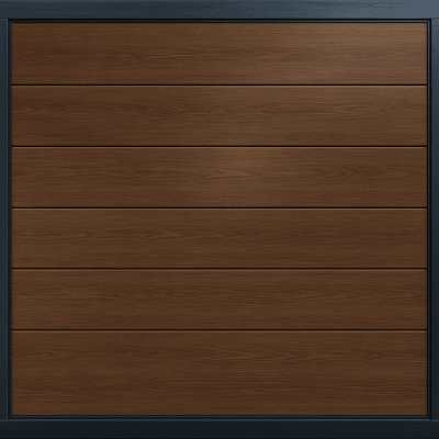 Puerta de Garage / Línea Central / Imitación Madera Oscura / 18 x 8 pies / Aislada / Estilo Americano / Panel Calibre 26