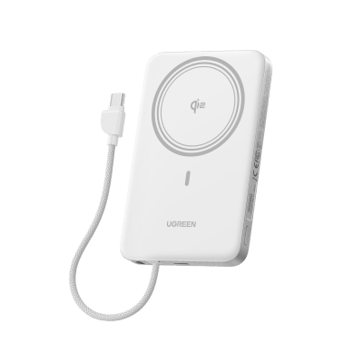 Banco de Energía Magnético Inalámbrico / 10000 mAh / 30W USB-C PD+PPS / Cable USB-C Integrado 30W / Carga Inalámbrica Magnética 15W / Doble Celda 5000 mAh / Pantalla LED / 39.2 Wh