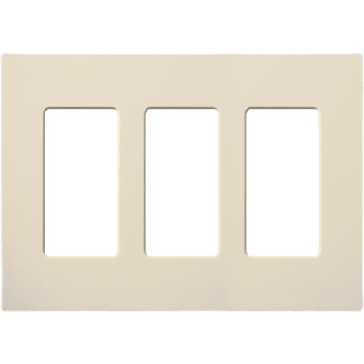 Placa de pared Claro de 3 espacios sin tornillos visibles, para atenuadores, apagadores y sensores Lutron con apertura estilo Designer, acabado brillante almendra claro