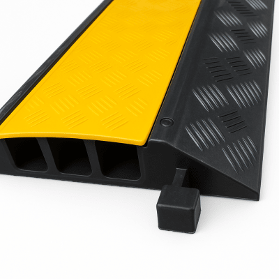 Protector de Cable / 3 Canales / Carga 5 Toneladas / Canal 30x30 mm / Base Goma y Tapa Plástico / 90 cm Largo / Amarillo-Negro