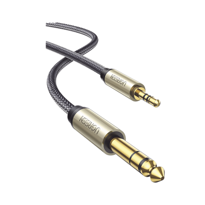 Cable Audio Estéreo / 3.5mm TRS a 6.35mm TS / 1 m (3.3 ft) / Cobre Chapado en Plata / Trenza de Nylon / Conectores Oro 24K