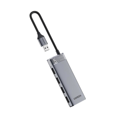 HUB USB 3.2 Gen1 / 4 Puertos USB-A / 5Gbps / Carcasa ABS+PC Metalizado / Cable Nylon 20cm / OTG / LED Indicador