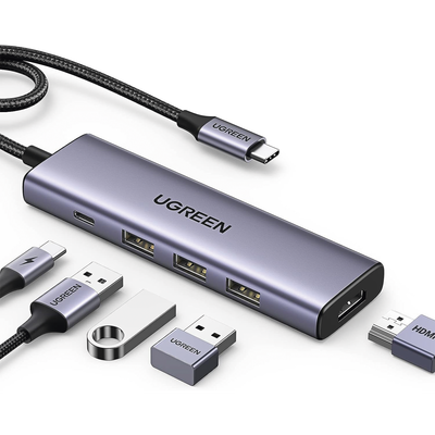 Docking Station USB-C / 5 en 1 / HDMI 2.0 4K@30Hz / 3 USB-A 3.0 5Gbps / PD 100W / Cable 25 cm (9.8 in) / Aluminio