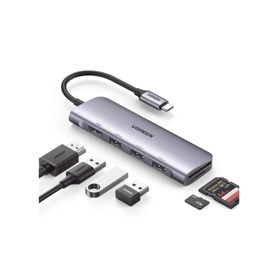 Docking Station USB-C / 6 en 1 / HDMI 4K@30Hz / 3 Puertos USB 3.0 / Lector SD + Micro SD / Aluminio