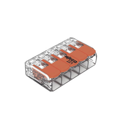 Borne de Conexión / 5 Conductores / 4 mm² Máximo / Palanca Naranja / Transparente / 32A 450V / UL JET ENEC / CAGE CLAMP® / T85
