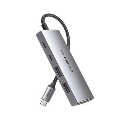 HUB USB-C 3.2 Gen 2 / 4 Puertos / 10 Gbps / Aluminio / Nylon Trenzado / Multiplataforma