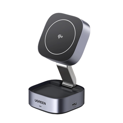 Cargador Inalámbrico 2 en 1 / Qi 2 15W / Base Auriculares 5W / Salida USB-C 5W / Potencia Total 25W / Protección Múltiple