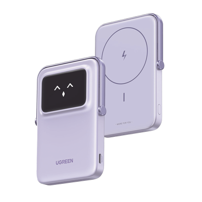 Power Bank Inalámbrico / 10000 mAh / Carga Inalámbrica 7.5W / PD 20W USB-C / Pantalla TFT con Emojis / Soporte Plegable / MagSafe Compatible