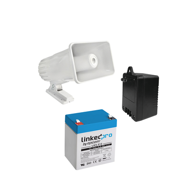 Kit de accesorios para sistema de seguridad / Batería 5.5 Ah / Transformador 16.5 VCA / Sirena 30W / Diseño compacto
