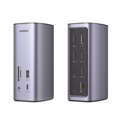 Docking Station USB-C 12 en 1 / 8K HDMI / 4K DisplayPort / USB 3.2 Gen 2 10Gbps / Gigabit Ethernet / Lector SD+MicroSD / Audio 3.5mm / PD 100W