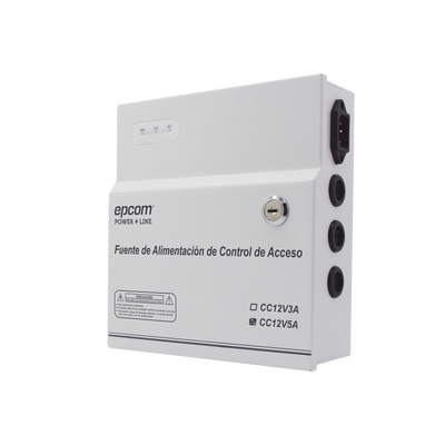 Fuente de Alimentación / 1 Salida 11-15 Vcc /  5 A / Temporizador Integrado / Con Capacidad de Batería de Respaldo / Requiere Batería / Aplicaciones en sistemas de control de Acceso