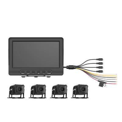 Sistema de Monitoreo Vehicular / 4 Cámaras 1080p / IP68 / LCD 7" / Micro SD 64 GB (Expandible 512 GB) / Ángulo 103° / Grabación por Sobreescritura