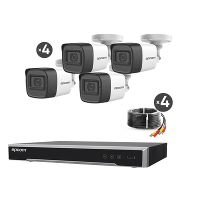 Kit de Videovigilancia TurboHD / DVR 4 Canales 8MP Lite / 4 Cámaras 5 Megapixel / Audio por Coaxitron / IR 30 m (98.4 ft) / Cables 18 m (59.1 ft)
