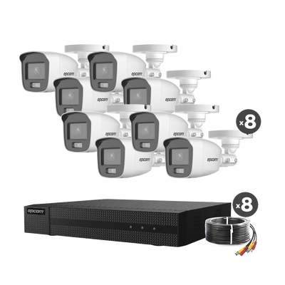 Kit de Videovigilancia TurboHD / DVR 8 Canales + 2 IP / 1080p Lite / 8 Cámaras Bala ColorVu / Audio Integrado / IR Blanco 20 m (65.6 ft) / HDD hasta 6 TB