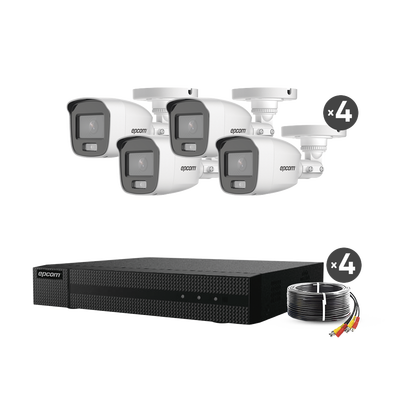Kit de Videovigilancia TurboHD / DVR 4 Canales / 4 Cámaras Bala 2 MP / ColorVu 20 m (65.6 ft) / Audio por Coaxitron / 5 Tecnologías / HDMI+VGA Simultáneo