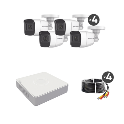Kit de Videovigilancia TurboHD / DVR 4 Canales / 1080p Lite / 4 Cámaras Bala 2 MP / Audio por Coaxitron / IR 25 m (82 ft)