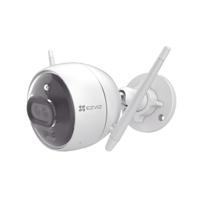 Cámara Bala IP / 2 Megapixel / Doble Lente 2.8 mm / 105° / Visión Nocturna a Color / IR 30 m (98.4 ft) / Wi-Fi 2.4 GHz / IP67 / Audio Bidireccional / Sirena y Luz Estroboscópica