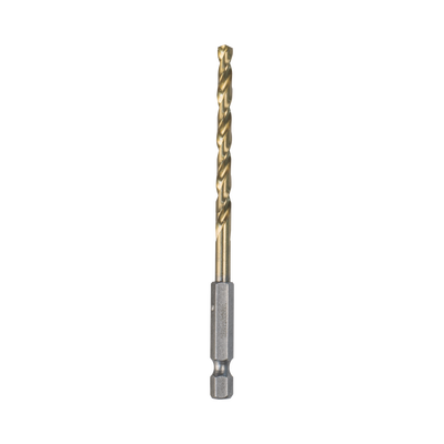 Broca hexagonal de acero A.V. de 3/16” con recubrimiento de titanio, con entrada de 1/4"