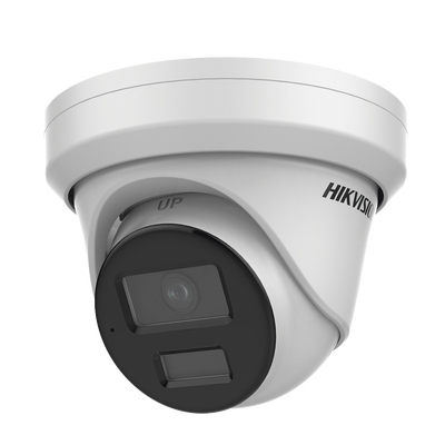 Cámara Turret IP / 8 Megapixel (4K) / Lente 2.8 mm / Ángulo 111° / IR 40 m (131.2 ft) / Audio Bidireccional / IP67 / PoE / 4 Analíticos IA Intercambiables