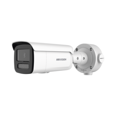 Cámara Bala IP / 4 Megapixel / Lente 4 mm (84°) / IR 60 m (196.9 ft) / Audio Bidireccional / Luz Estroboscópica / IP67 / PoE+