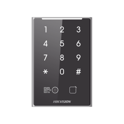 Lector de Tarjetas PROX EM y de Códigos QR / Teclado para Contraseña / Compatible con Controladores DSK2600 Series Hikvision / Comunicación RS485 y WIEGAND / IP65