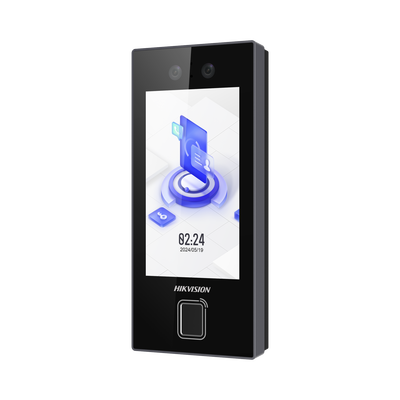 Terminal Facial Min Moe con LECTOR DE HUELLAS y Tarjetas MIFARE / 3000 Rostros / 3000 Huellas / Pantalla 4.5" / Administrable en la Nube con Hik-Connect Teams  / Exterior IP65  / PoE / WiFi / HIK-IA / SIP Estandar