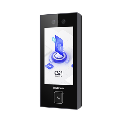 Terminal Facial Min Moe con BOTON DE LLAMADA FÍSICO / 3000 Rostros / Pantalla 4.5" / Administrable en la Nube con Hik-Connect Teams / Exterior IP65 / PoE / WiFi / HIK-IA / SIP Estandar