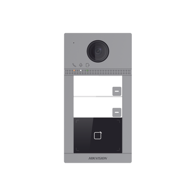 Videoportero IP (IP65 + IK08) con Llamada y apertura desde APP Hik-Connect / Soporta 2 Departamentos / PoE Estandar  / Interfaz WEB para configuración / 2 puertas