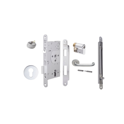 Kit de cerradura electrificada / Perfil sólido 60/24mm / Control de acceso por señal de sistema / Apertura manual emergencia / Acero inoxidable