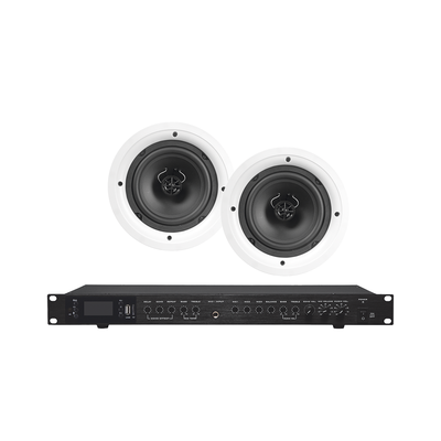 Amplificador de Audio / 2 x 60W / 4-8Ω / Bluetooth USB SD FM / 3 Mic 1/4" / Efectos Delay Echo Repeat / 2 Bocinas SP6 2 Vías