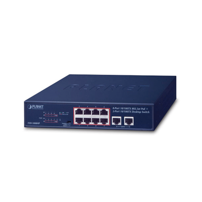 Switch de Escritorio / 8 Puertos 10/100TX PoE+ / 2 Puertos 10/100TX / 120W PoE Budget / Alcance Extendido 250m (820 pies)