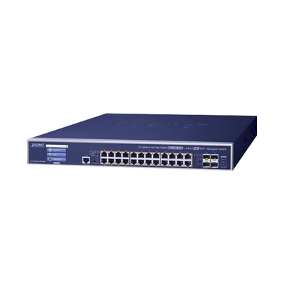 Switch Administrable Capa 3 / 24 Puertos Gigabit PoE++ 802.3bt 75 W / 600 W PoE Total / 4 Puertos 10G SFP+ / Pantalla Táctil LCD / Fuente Redundante CA/CC