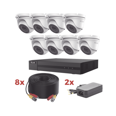 Kit de Videovigilancia TurboHD / DVR 8 Canales / 8 Cámaras Turret 2 Megapixel / IR 20 m (65.6 ft) / 8 Cables Coaxiales 20 m (65.6 ft) / 2 Fuentes de Alimentación