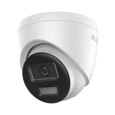 Cámara Turret IP / 2 Megapixel / Dual Light IR 20 m (65.6 ft) + Luz Blanca 15 m (49.2 ft) / Lente 2.8 mm / Ángulo 101° / Audio Integrado / IP67 / PoE