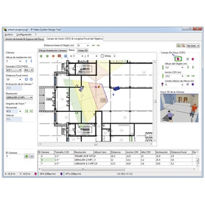 Software de Diseño para Sistema de Video IP / Hasta 256 Cámaras por Proyecto / Simulación 3D Fisheye / Importación CAD y Modelos 3D / Cálculo de Ancho de Banda y Almacenamiento
