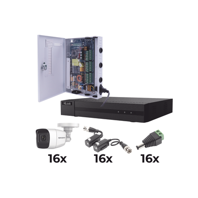 Kit de Videovigilancia TurboHD / DVR 16 Canales / 16 Cámaras Bala 1080p / Audio por Coaxitron / IR 25 m (82 ft) / Fuente de Poder 20A