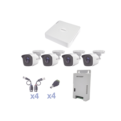 Kit de Videovigilancia TurboHD / DVR 4 Canales / 4 Cámaras Bala 2.8 mm / Transceptores Pasivos / Fuente Regulada 12-15V / 20m IR EXIR / 65.6 ft Alcance Nocturno
