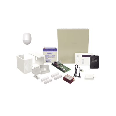 Kit de Alarma / Panel con Teclado Integrado / Comunicador 4GLTEM/5G / 2 Años Servicio Ilimitado / 8 Zonas Programables / 40 Zonas Inalámbricas / PIR Interior / Sirena 30 W / 2 Contactos Magnéticos
