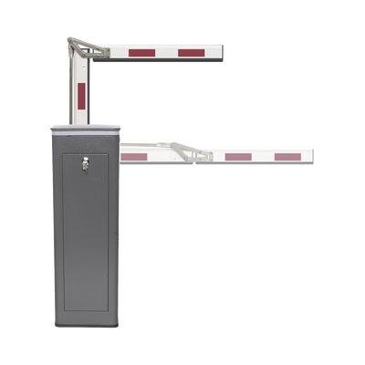 Kit de Barrera Vehicular Derecha y Brazo ARTICULADO de 4 Metros / Finales de Carrera Ajustables por Programación / Movimiento Fluido / Diseño Elegante Color Gris / Con Corona Led Semaforizada