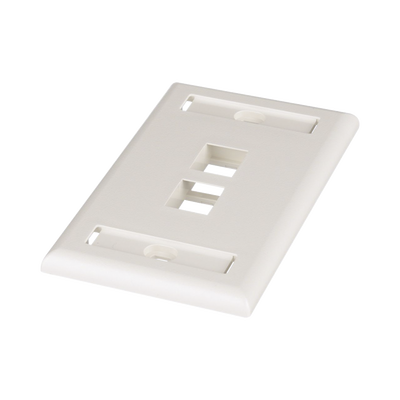 Placa de Pared Vertical / 2 Puertos Keystone / Espacios para Etiquetas / Blanco Mate / 2.75 x 4.5 pulg.
